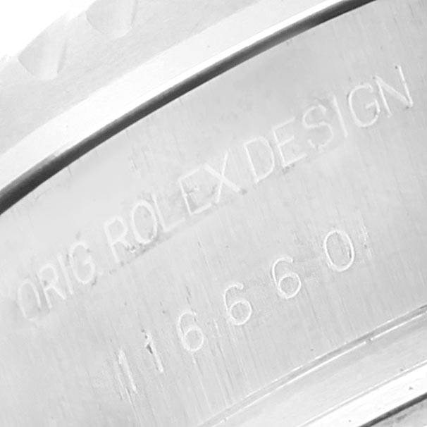 This image shows a close-up of the case side engraving on a Rolex Sea-Dweller 116660 Men
s Stainless Steel Black Dial 116660 Men
s Stainless Steel Black Dial watch, featuring the model number 16660.