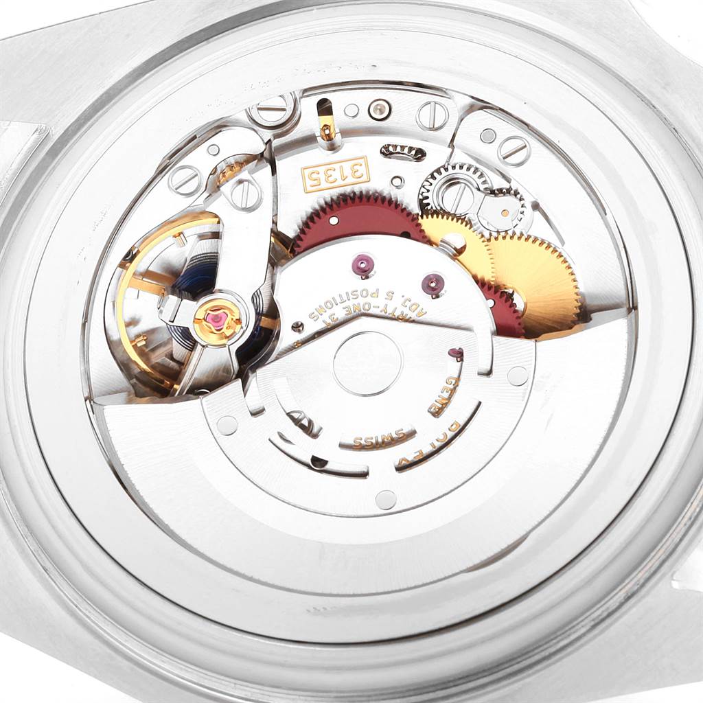 The image shows a close-up of the movement inside the Rolex Sea-Dweller 116660 Men
s Stainless Steel Blue Dial 116660 Men
s Stainless Steel Blue Dial watch, highlighting its intricate mechanics and components.