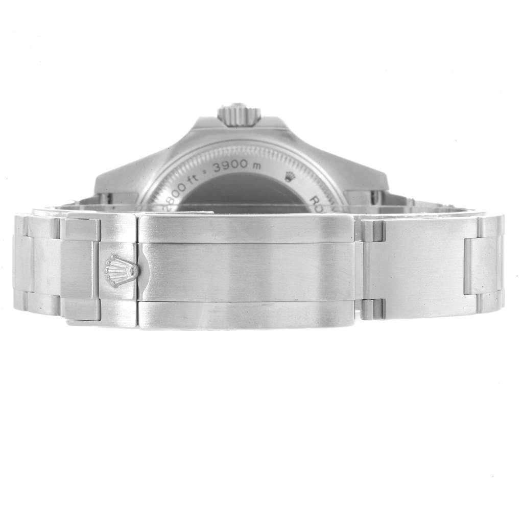 The image shows the clasp and partially the case back of a Rolex Sea-Dweller 116660 Men
s Stainless Steel Black Dial 116660 Men
s Stainless Steel Black Dial watch from a rear angle.