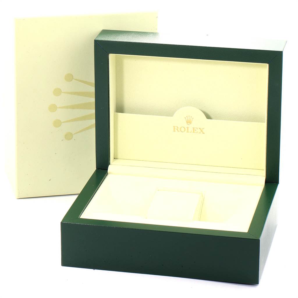 The image shows an empty Rolex Sea-Dweller 116660 Men
s Stainless Steel Black Dial 116660 Men
s Stainless Steel Black Dial watch box, featuring the interior and exterior.