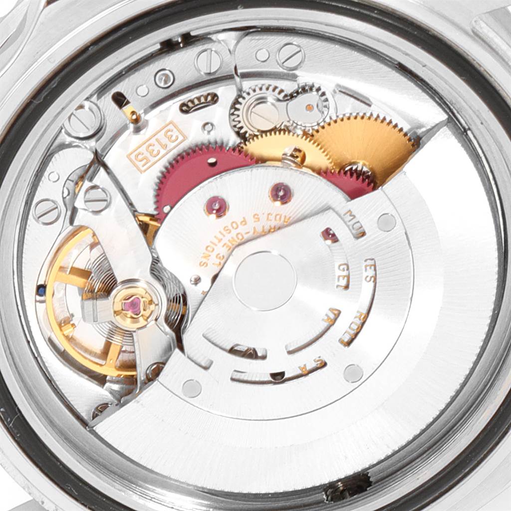 This image shows the internal mechanical movement of a Rolex Sea-Dweller 16600 Men
s Stainless Steel Black Dial 16600 Men
s Stainless Steel Black Dial watch from a close-up, top-down angle.