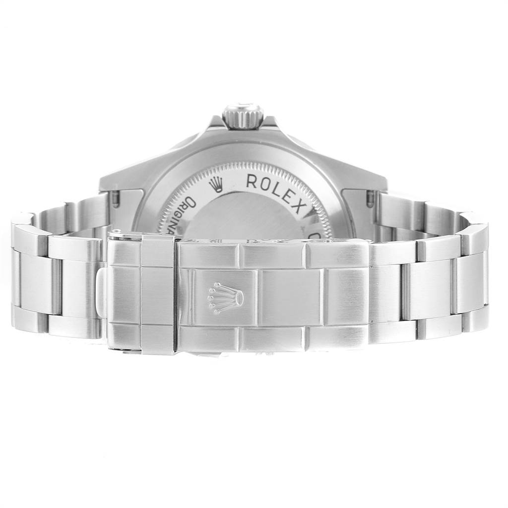 The image shows the back case and metal bracelet clasp of the Rolex Sea-Dweller 16600 Men
s Stainless Steel Black Dial 16600 Men
s Stainless Steel Black Dial watch from a rear angle.