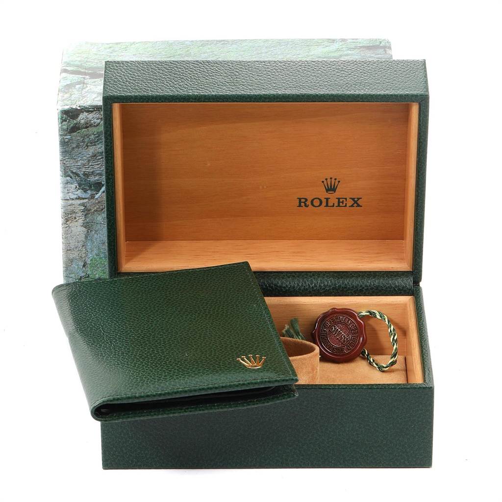 The image shows the box, booklet, and tags for the Rolex Sea-Dweller 16600 Men
s Stainless Steel Black Dial 16600 Men
s Stainless Steel Black Dial watch.