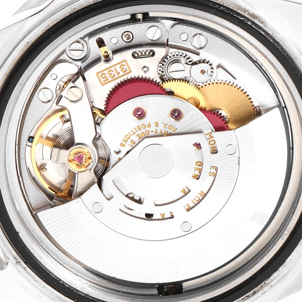 This image shows the intricate internal mechanism of a Rolex Sea-Dweller 16600 Men
s Stainless Steel Black Dial 16600 Men
s Stainless Steel Black Dial watch from the back case angle.