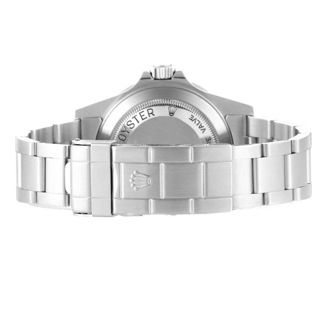 This image shows the back casing and stainless steel bracelet of the Rolex Sea-Dweller 16600 Men
s Stainless Steel Black Dial 16600 Men
s Stainless Steel Black Dial watch.