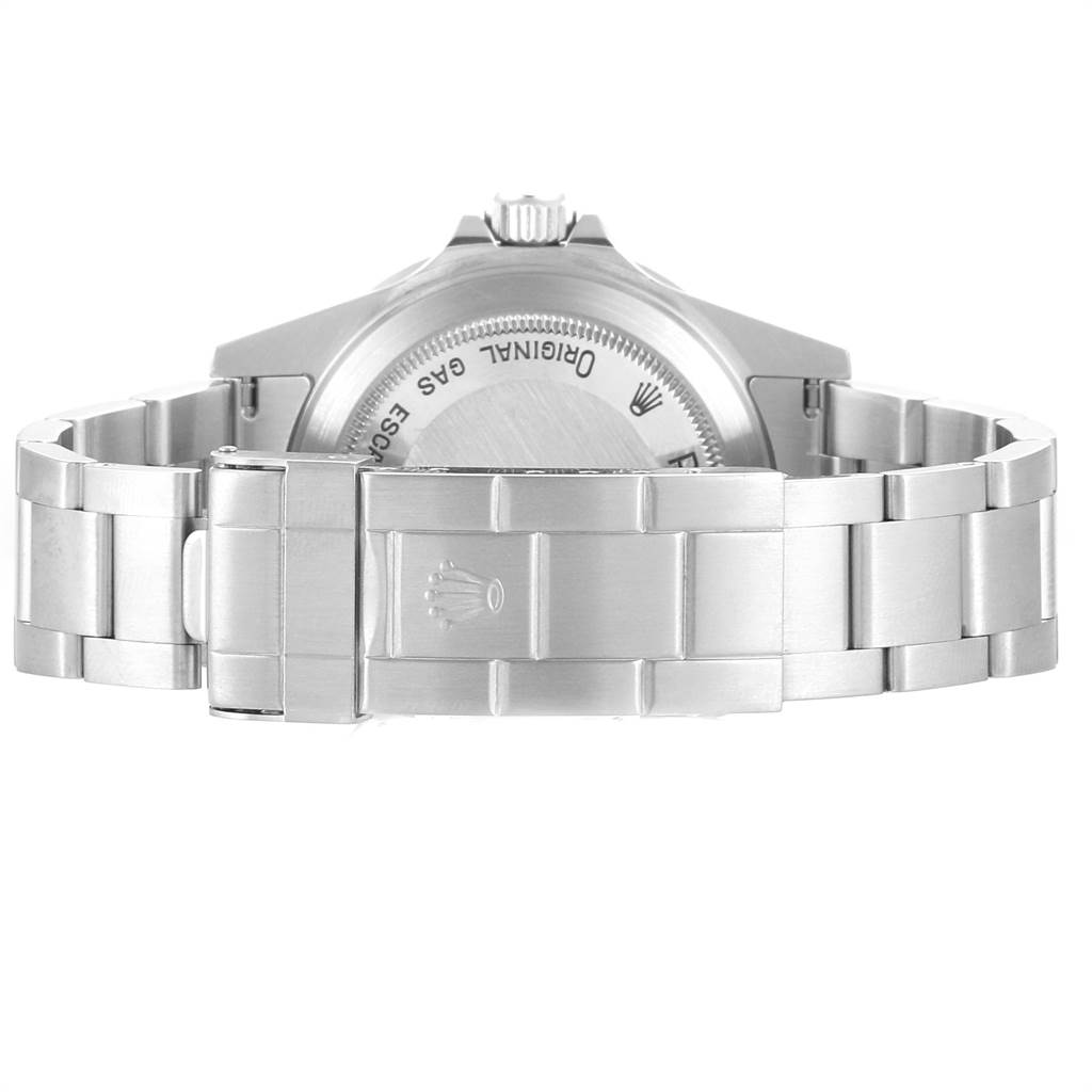 This image shows the back case and bracelet of a Rolex Sea-Dweller 16600 Men
s Stainless Steel Black Dial 16600 Men
s Stainless Steel Black Dial watch from a rear angle.