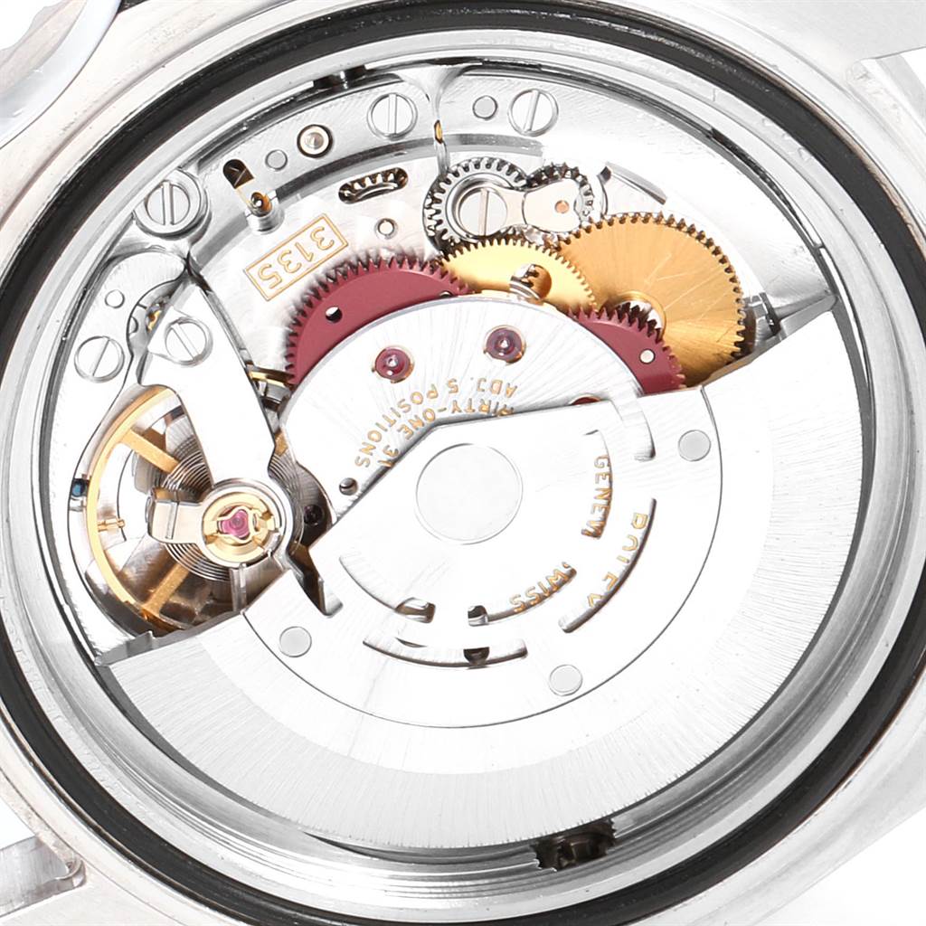 This image shows the open case back of the Rolex Sea-Dweller 16600 Men
s Stainless Steel Black Dial 16600 Men
s Stainless Steel Black Dial, revealing its intricate mechanical movement.