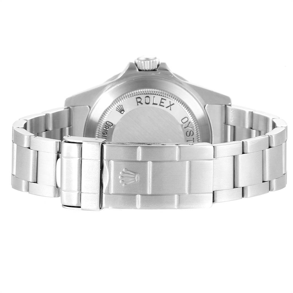 The image shows the back case and the clasp of the bracelet of a Rolex Sea-Dweller 16600 Men
s Stainless Steel Black Dial 16600 Men
s Stainless Steel Black Dial watch. 
