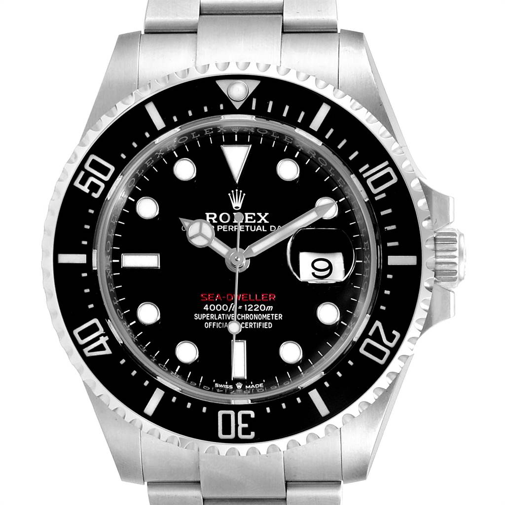 The Rolex Sea-Dweller 126600 Men
s Stainless Steel Black Dial 126600 Men
s Stainless Steel Black Dial watch is shown from a front angle, highlighting the dial, bezel, and part of the bracelet.