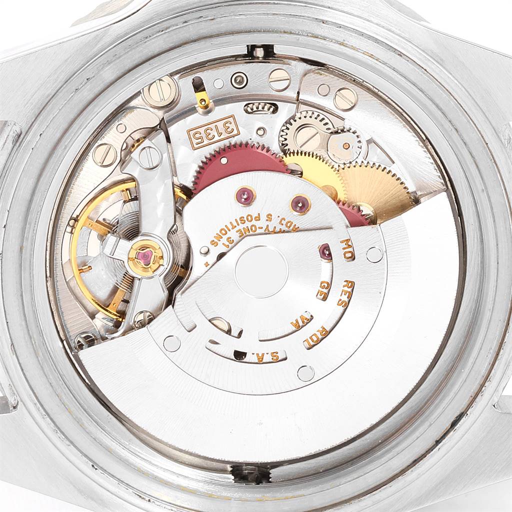 This image shows the movement and internals of a Rolex Sea-Dweller 16600 Men
s Stainless Steel Black Dial 16600 Men
s Stainless Steel Black Dial watch from a back angle.