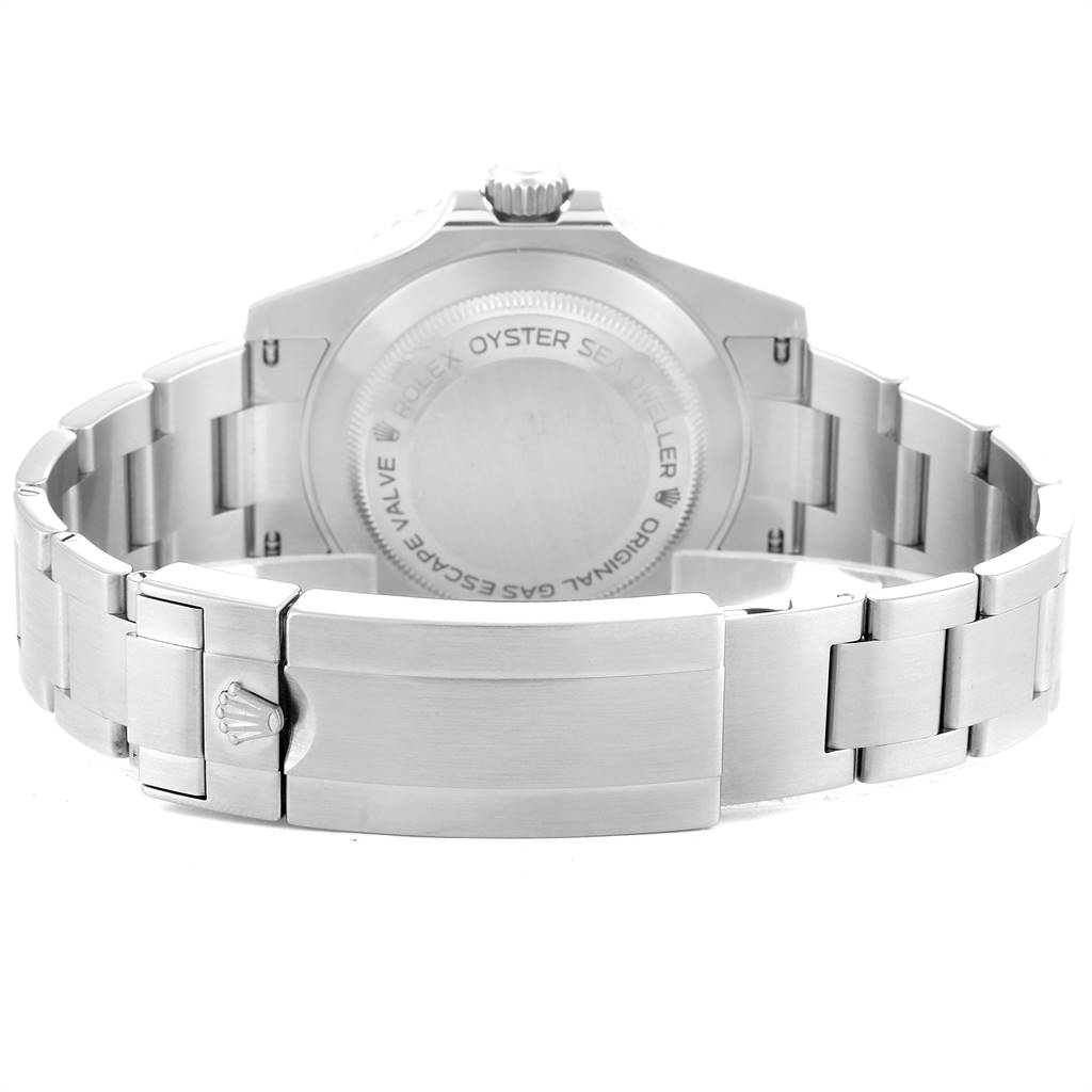 This image shows the back and clasp of a Rolex Sea-Dweller 116600 Men
s Stainless Steel Black Dial 116600 Men
s Stainless Steel Black Dial watch from a rear angle.