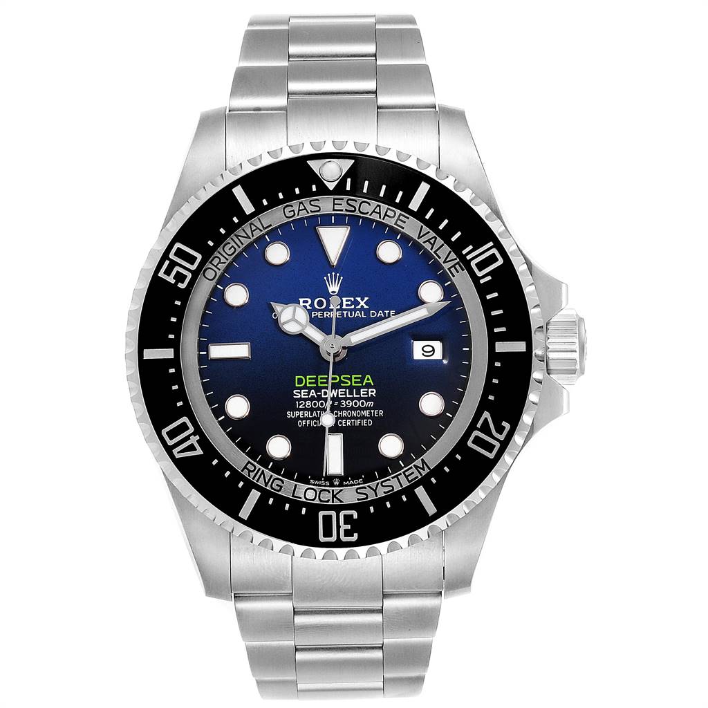 The image shows a front view of the Rolex Sea-Dweller 126660 Men's Stainless Steel Blue Dial 126660 Men's Stainless Steel Blue Dial watch, highlighting its face, bezel, and stainless steel bracelet.