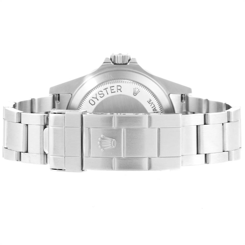 The image shows the back view and clasp of a Rolex Sea-Dweller 16600 Men
s Stainless Steel Black Dial 16600 Men
s Stainless Steel Black Dial watch, highlighting the Oyster bracelet.