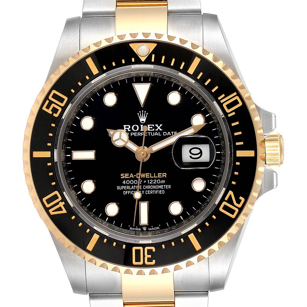 The Rolex Sea-Dweller 126603 Men's Steel and Gold (two tone) Black Dial 126603 Men's Steel and Gold (two tone) Black Dial watch is shown from the front, displaying its face, bezel, and part of the bracelet.