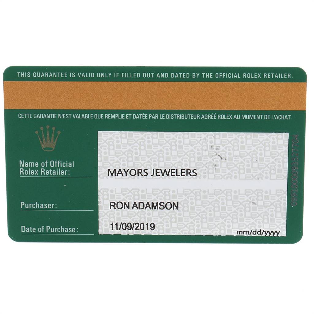 This is a warranty card for the Rolex Sea-Dweller 126660 Men
s Stainless Steel Blue Dial 126660 Men
s Stainless Steel Blue Dial model from an official Rolex retailer.