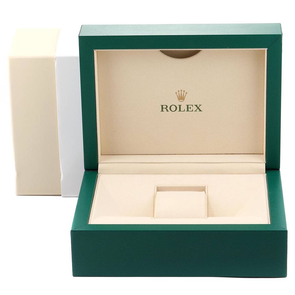 This image shows an open Rolex Sea-Dweller 116660 Men
s Stainless Steel Black Dial 116660 Men
s Stainless Steel Black Dial watch box, highlighting the interior cushion and the Rolex logo.