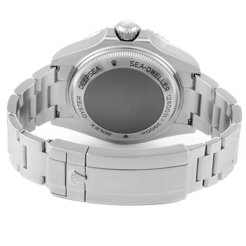 The image shows the back and bracelet of a Rolex Sea-Dweller 126660 Men
s Stainless Steel Black Dial 126660 Men
s Stainless Steel Black Dial watch from a rear angle.
