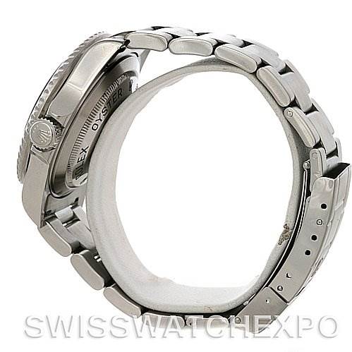 The image shows a side view of the Rolex Sea-Dweller 16600 Men's Stainless Steel Black Dial 16600 Men's Stainless Steel Black Dial watch, highlighting the case, crown, and bracelet.