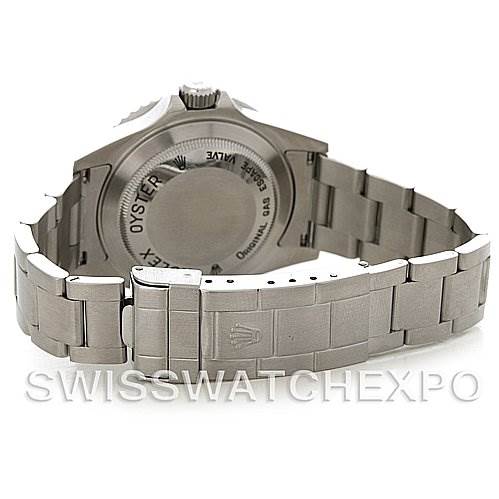 The image shows the back view of a Rolex Sea-Dweller 16600 Men's Stainless Steel Black Dial 16600 Men's Stainless Steel Black Dial watch, highlighting its case back and metal bracelet.