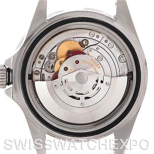 This image shows the back view of a Rolex Sea-Dweller 16600 Men's Stainless Steel Black Dial 16600 Men's Stainless Steel Black Dial, revealing its intricate automatic movement parts.