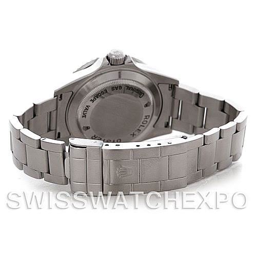 The image shows the back view of a Rolex Sea-Dweller 16600 Men's Stainless Steel Black Dial 16600 Men's Stainless Steel Black Dial watch, highlighting the case back and stainless steel bracelet.