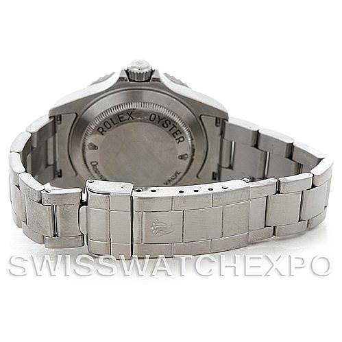 The image shows the back case and bracelet of a Rolex Sea-Dweller 16600 Men's Stainless Steel Black Dial 16600 Men's Stainless Steel Black Dial watch.