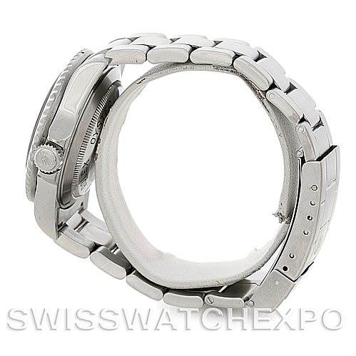 This image shows a side view of the Rolex Sea-Dweller 16600 Men's Stainless Steel Black Dial 16600 Men's Stainless Steel Black Dial watch, highlighting its case, crown, and bracelet links.