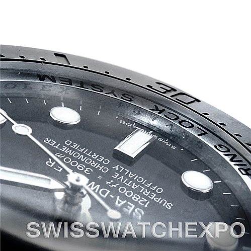 This image shows a close-up, angled view of the dial and bezel of a Rolex Sea-Dweller 116660BKSO Men's Stainless Steel Black Dial 116660BKSO Men's Stainless Steel Black Dial watch.