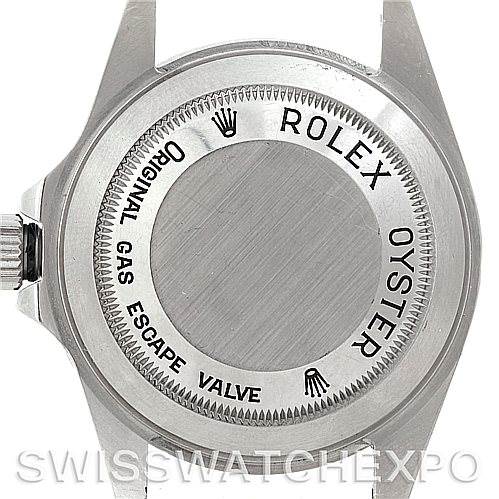 The image shows the back case of a Rolex Sea-Dweller 16600 Men's Stainless Steel Black Dial 16600 Men's Stainless Steel Black Dial watch, highlighting the engraved details and the gas escape valve.