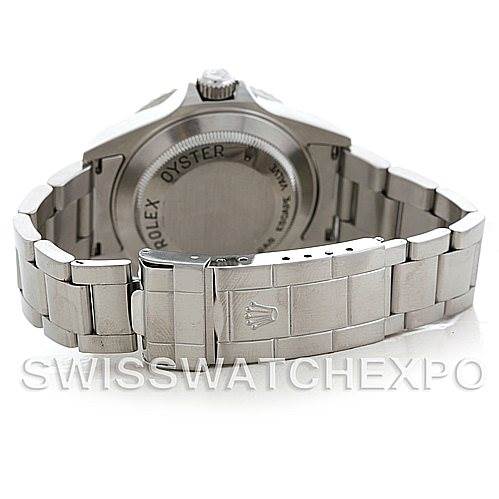 This image shows the back case and bracelet of a Rolex Sea-Dweller 16600 Men's Stainless Steel Black Dial 16600 Men's Stainless Steel Black Dial watch.