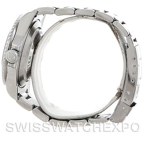 This image shows a side view of a Rolex Sea-Dweller 16600 Men's Stainless Steel Black Dial 16600 Men's Stainless Steel Black Dial watch, highlighting the bracelet, bezel, crown, and side casing.