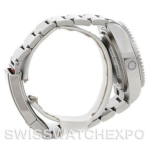 This image shows a side view of the Rolex Sea-Dweller 116660 Men
s Stainless Steel Black Dial 116660 Men
s Stainless Steel Black Dial watch, focusing on the bracelet and the side of the case.