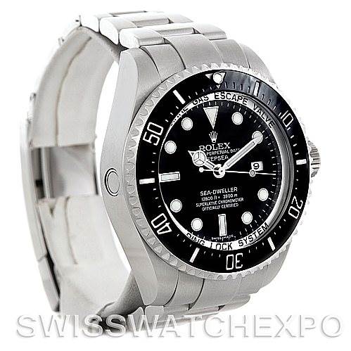 The Rolex Sea-Dweller 116660 Men
s Stainless Steel Black Dial 116660 Men
s Stainless Steel Black Dial watch is shown at a 3/4 angle, displaying the face, bezel, and part of the bracelet.