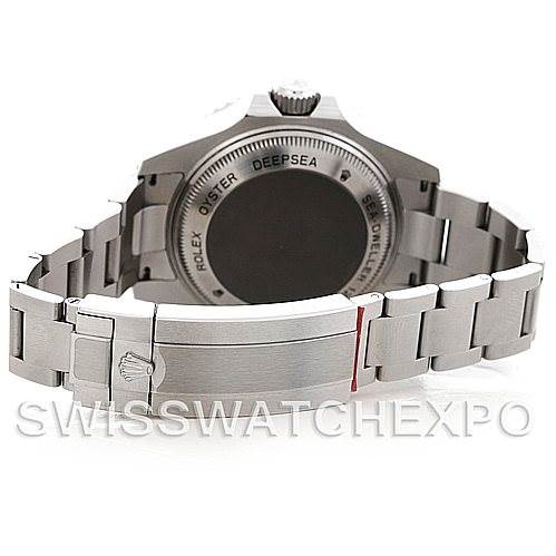 The image shows the back view of a Rolex Sea-Dweller 116660 Men
s Stainless Steel Black Dial 116660 Men
s Stainless Steel Black Dial watch, focusing on the case back and bracelet.