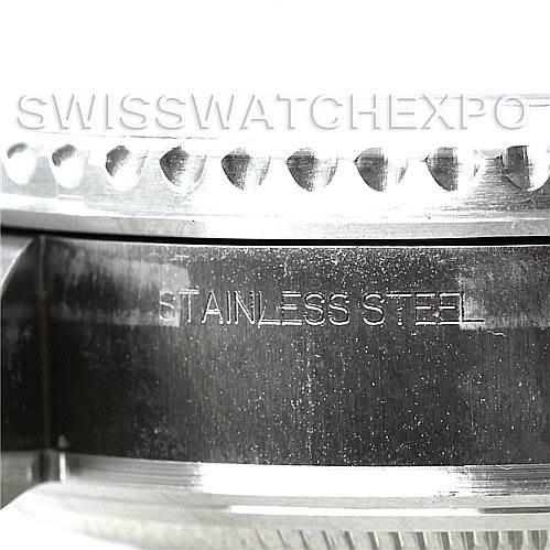 This image shows a close-up of the side of a Rolex Sea-Dweller 116660 Men's Stainless Steel Black Dial 116660 Men's Stainless Steel Black Dial watch focusing on the stainless steel engraving.