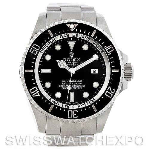 The image shows the front view of a Rolex Sea-Dweller 116660 Men's Stainless Steel Black Dial 116660 Men's Stainless Steel Black Dial watch, highlighting the dial, bezel, and part of the bracelet.