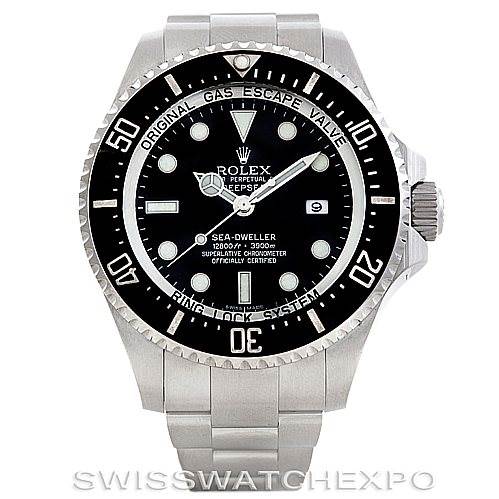 The image shows a frontal view of the Rolex Sea-Dweller 116660 Men's Stainless Steel Black Dial 116660 Men's Stainless Steel Black Dial watch, displaying the dial, bezel, and part of the bracelet.