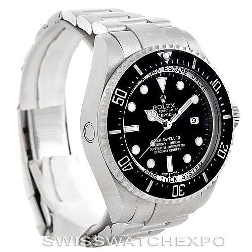 The image shows a Rolex Sea-Dweller 116660 Men's Stainless Steel Black Dial 116660 Men's Stainless Steel Black Dial model watch from an angled front view, displaying its face, bezel, and part of the bracelet.