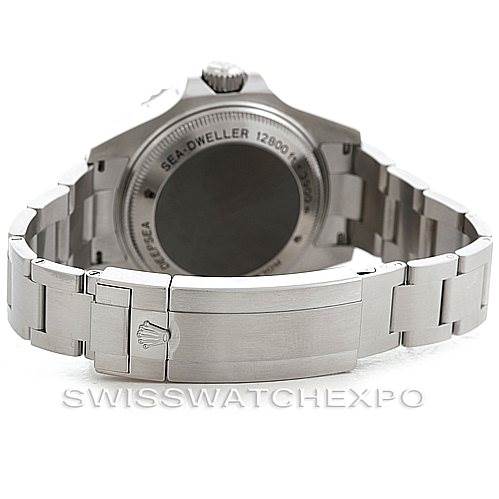 The image shows the back case and bracelet clasp of a Rolex Sea-Dweller 116660 Men's Stainless Steel Black Dial 116660 Men's Stainless Steel Black Dial watch, displaying its stainless steel components.