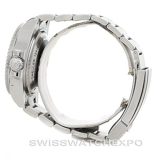 The image shows a side profile of a Rolex Sea-Dweller 116660 Men's Stainless Steel Black Dial 116660 Men's Stainless Steel Black Dial watch, highlighting the bracelet, clasp, and case back.