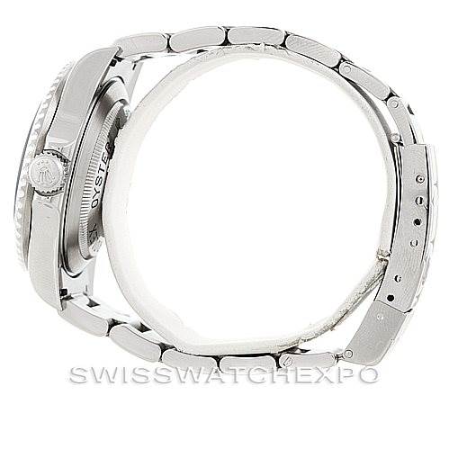 The image shows the side profile of a Rolex Sea-Dweller 16600 Men's Stainless Steel Black Dial 16600 Men's Stainless Steel Black Dial watch, focusing on its case, bezel, crown, and bracelet with clasp.