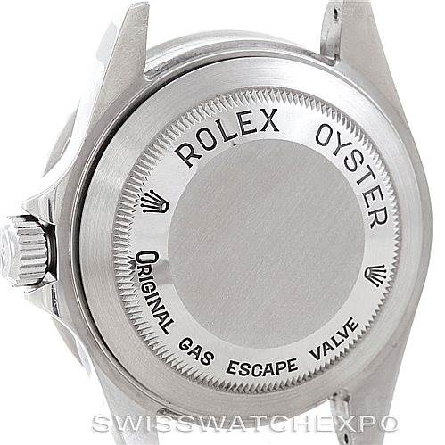 This image shows the case back and crown of a Rolex Sea-Dweller 16600 Men's Stainless Steel Black Dial 16600 Men's Stainless Steel Black Dial watch.