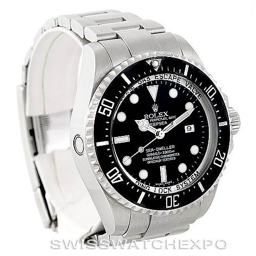 This image shows a Rolex Sea-Dweller 116660 Men
s Stainless Steel Black Dial 116660 Men
s Stainless Steel Black Dial watch, highlighting its face, bezel, crown, and stainless steel bracelet at a slight angle.