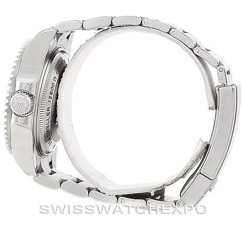 This image shows a side angle of the Rolex Sea-Dweller 116660 Men
s Stainless Steel Black Dial 116660 Men
s Stainless Steel Black Dial watch, focusing on the bracelet and case back details.