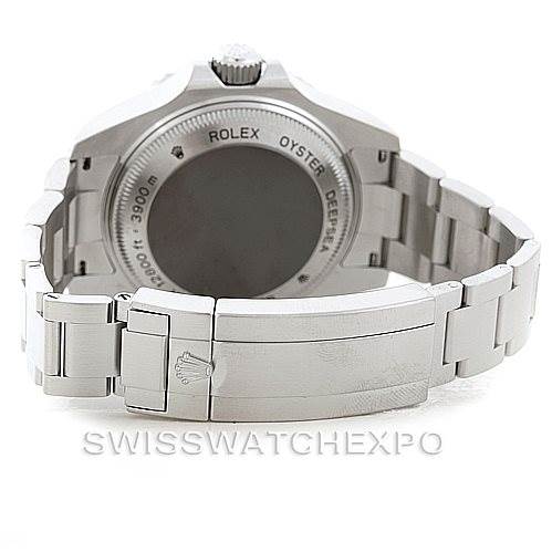 The image shows the back and bracelet clasp of a Sea-Dweller model watch by Rolex from a rear angle.