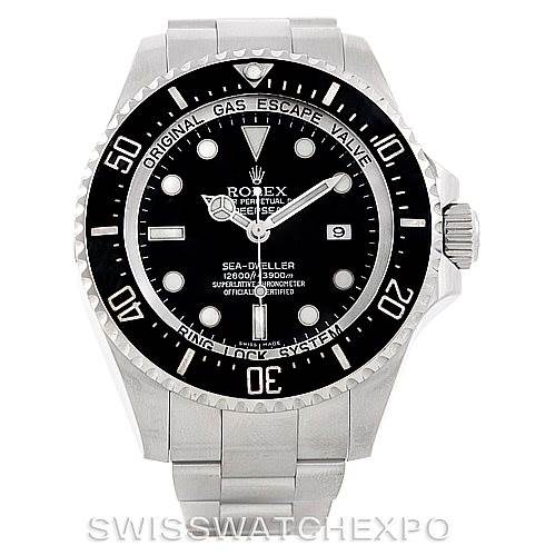 The image shows a frontal view of a Rolex Sea-Dweller 116660 Men's Stainless Steel Black Dial 116660 Men's Stainless Steel Black Dial watch, highlighting the face, bezel, and bracelet.