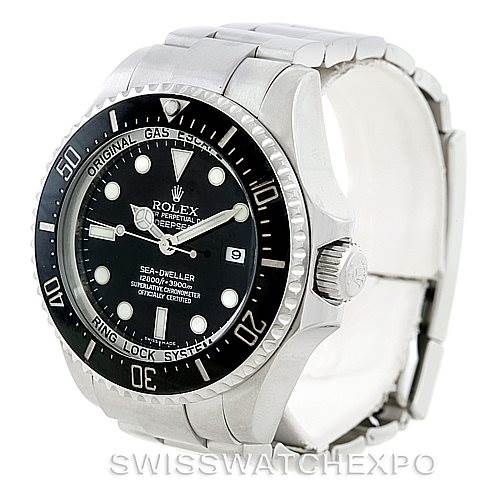 The image shows a Rolex Sea-Dweller 116660 Men's Stainless Steel Black Dial 116660 Men's Stainless Steel Black Dial watch at a three-quarter angle, highlighting the face, bezel, and bracelet.