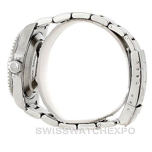 This image shows a side view of a Rolex Sea-Dweller 16600 Men's Stainless Steel Black Dial 16600 Men's Stainless Steel Black Dial watch, highlighting the case, crown, and bracelet.