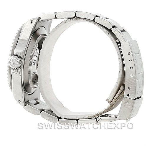 This image shows a side view of the Rolex Sea-Dweller 16600 Men
s Stainless Steel Black Dial 16600 Men
s Stainless Steel Black Dial watch, highlighting the bracelet, crown, and case back.