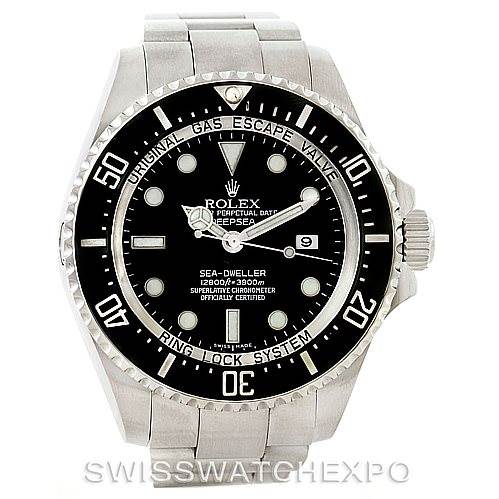 The image shows a front view of the Rolex Sea-Dweller 116660 Men's Stainless Steel Black Dial 116660 Men's Stainless Steel Black Dial watch, displaying its dial, bezel, and bracelet.